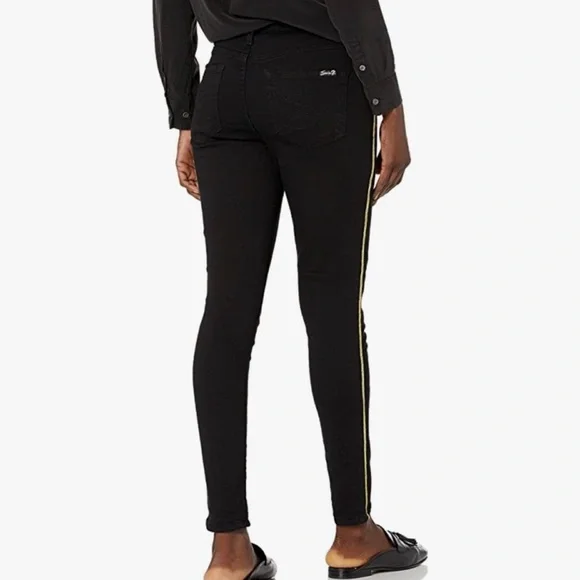 Seven7 Black Skinny Jeans with Gold Side Stripe sz 6 NWT - Picture 2 of 4